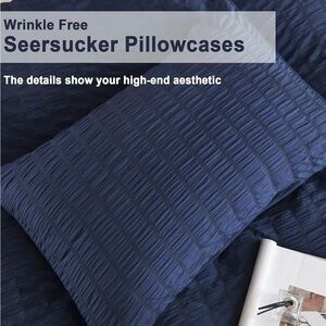 BRAND NEW - King sized Wrinkle Free Seersucker Pillowcases - Navy Blue